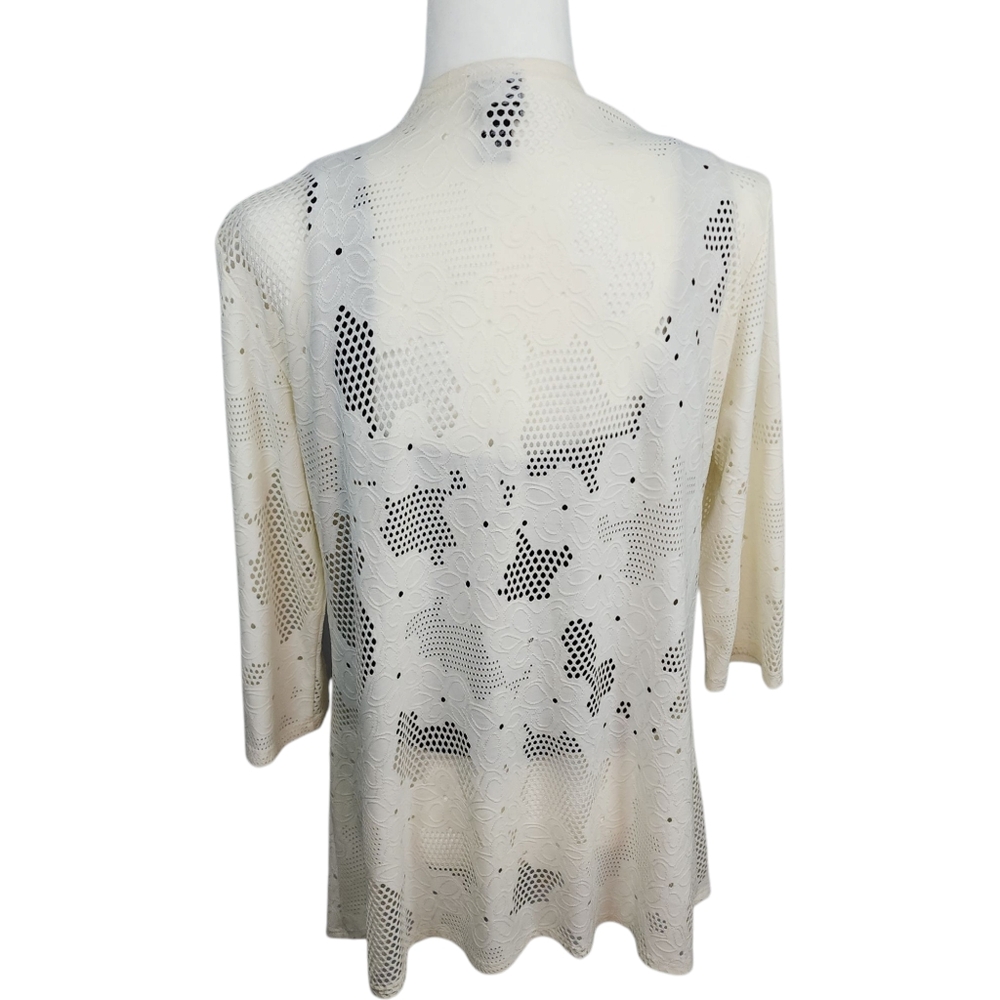 Clara Sunwoo Laser Cut Open Front Cardigan Ivory Draped Kimono Size Large - Picture 5 of 12